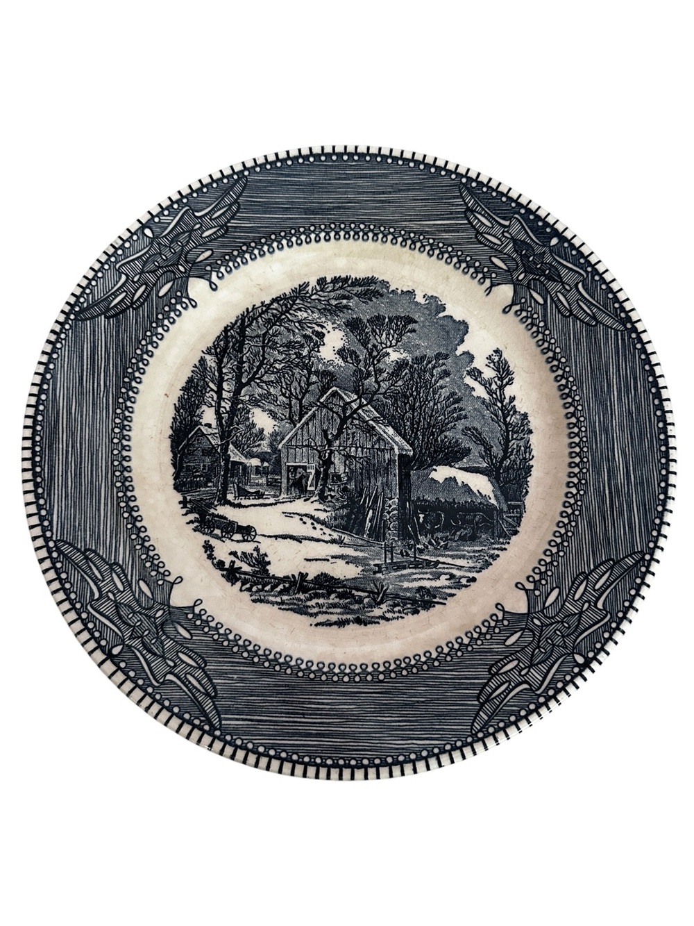 Classic Blue Transferware Dinner Plate - Currier & Ives Country Farmhouse Decor